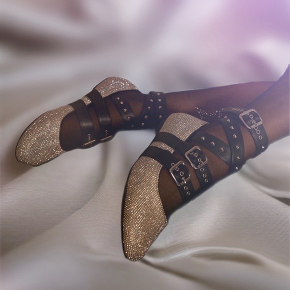 NIB Dolls Kill Sugar Thrillz Petty Princess Bling Flats w/ Criss Cross Buckle - Picture 5 of 17